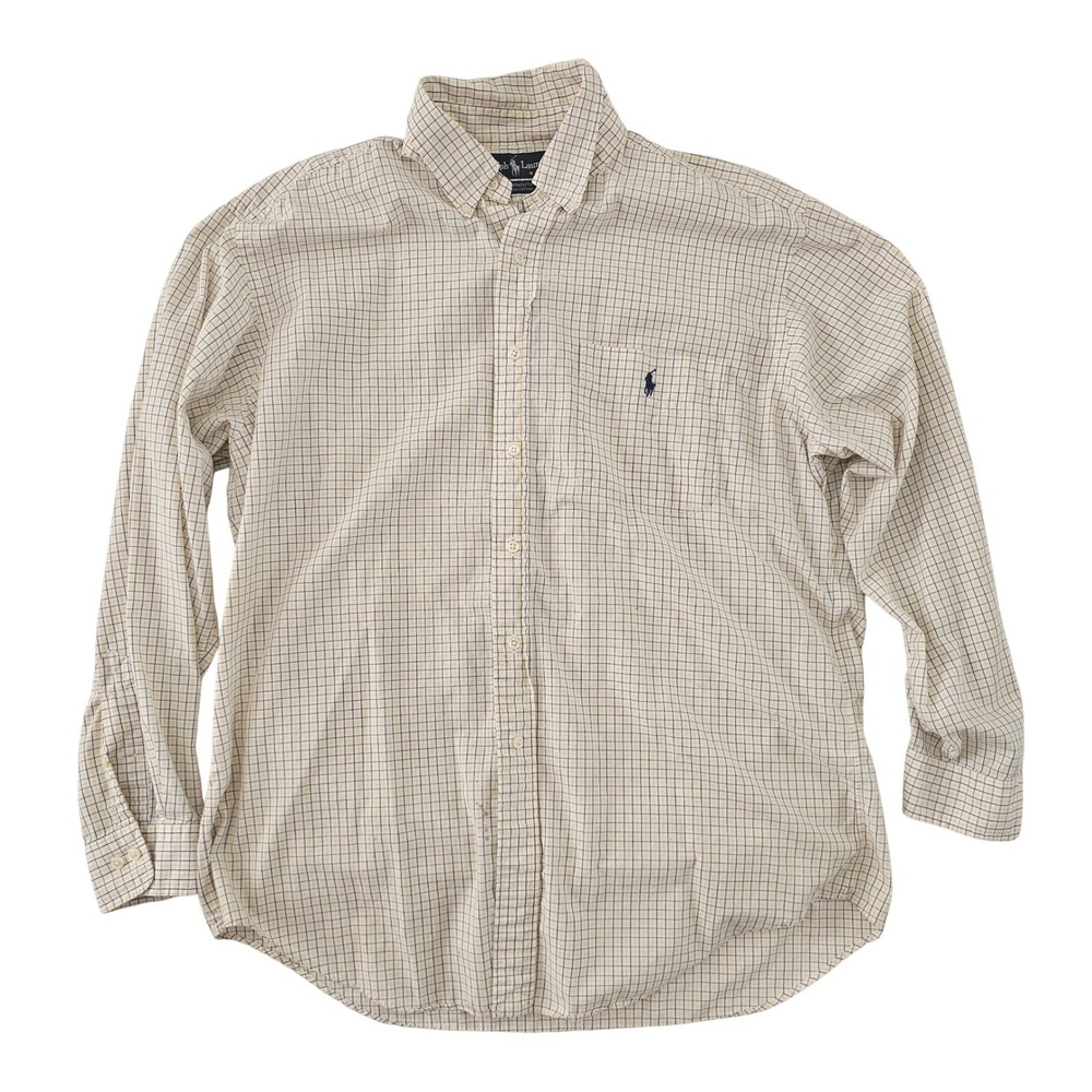 Ralph Lauren Yarmouth Mens 16.5 34/35 Yellow Navy Tattersall Check Cotton Shirt